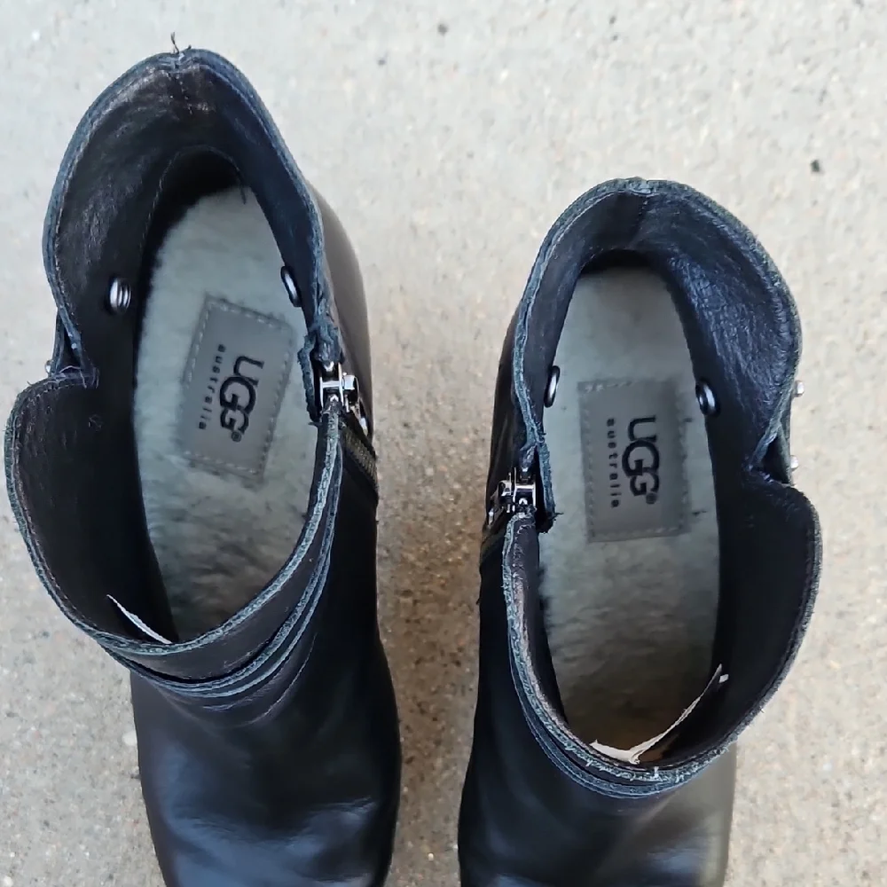 UGG Black Leather Wedge Ankle Boots